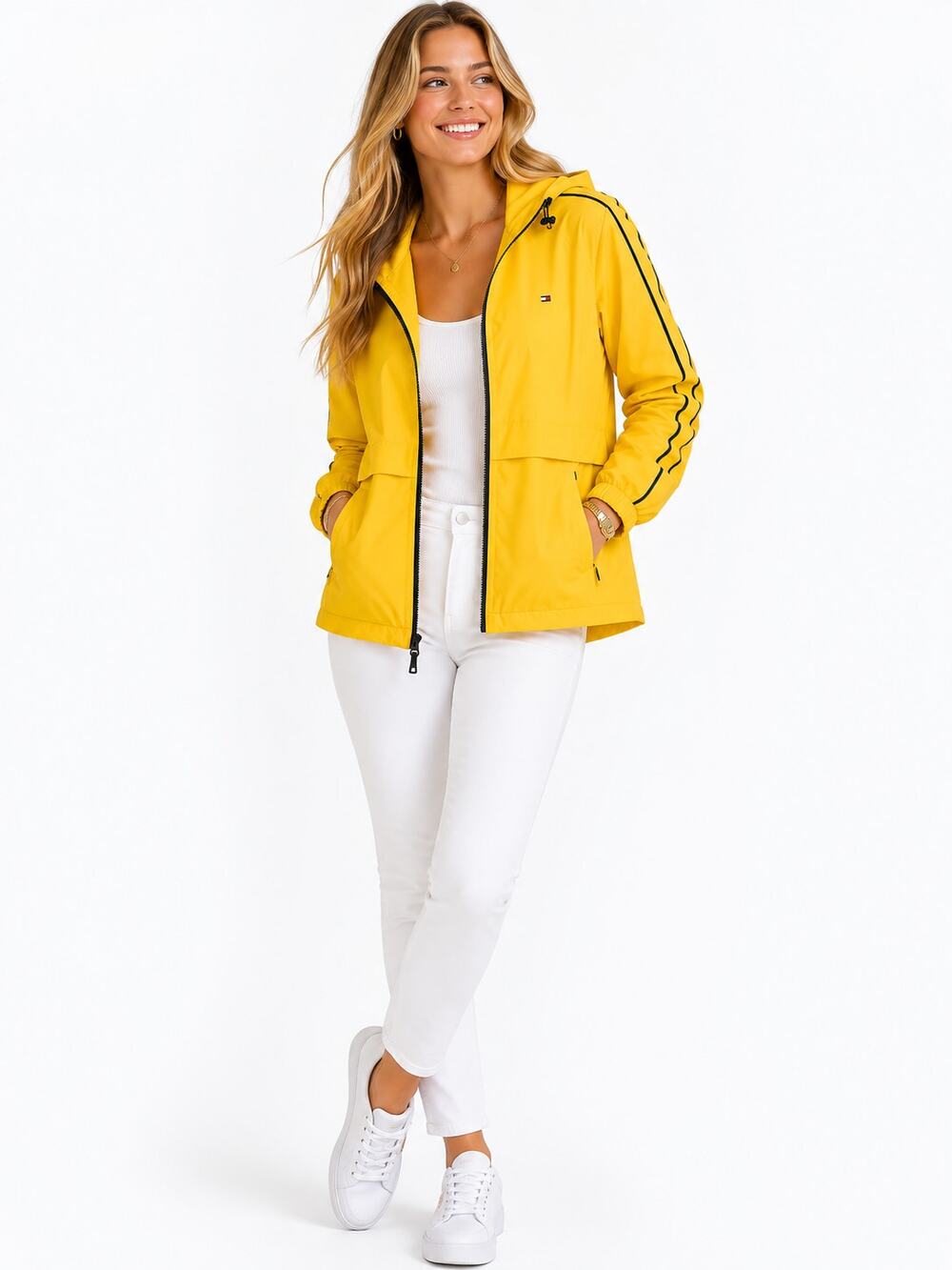 Tommy Hilfiger Rain Jacket Windbreaker Yellow Hooded Jacket NWT